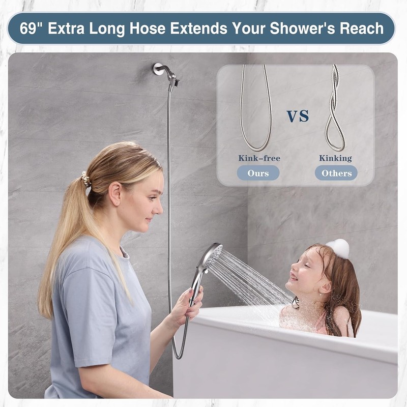 High Pressure 9 Spray Settings Handheld Shower Head & 69'' Hose PSS9901-02 gallery