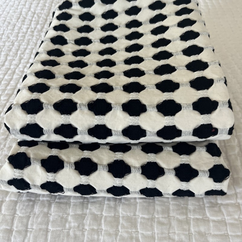 2 CB2 Crate & Barrel Estela Black White KING Pillow Shams Embroidered Woven gallery