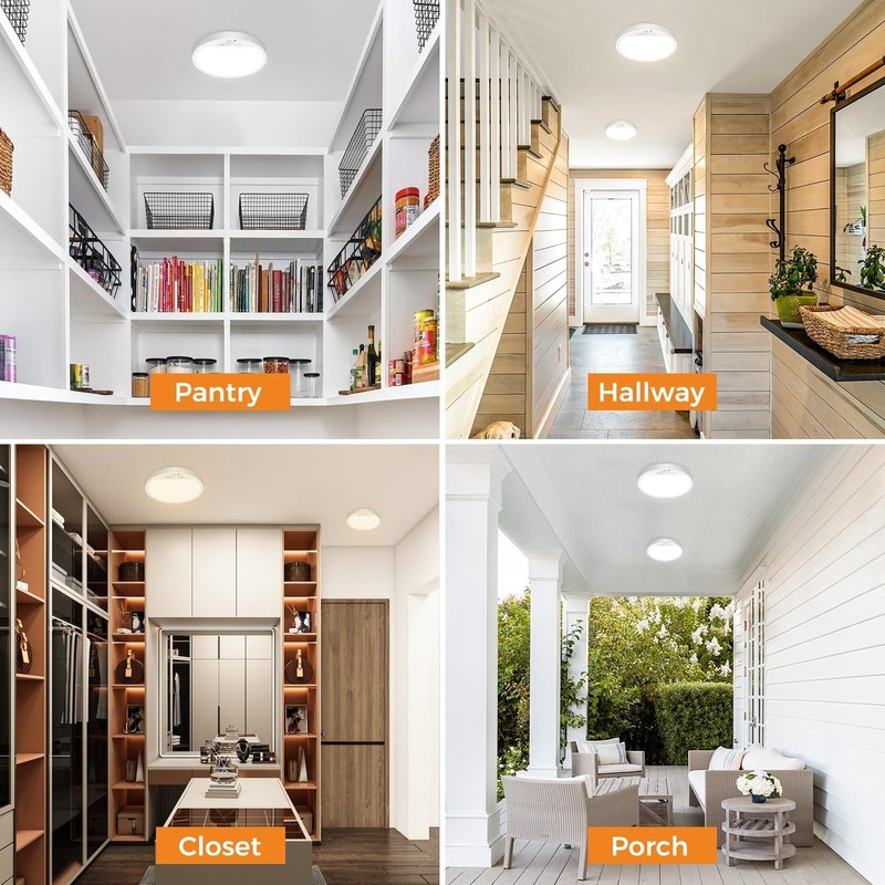 2-Pack Motion Sensor Ceiling Light 15W 1500LM, 3000K/4000K/6500K, Flush Mount fo gallery