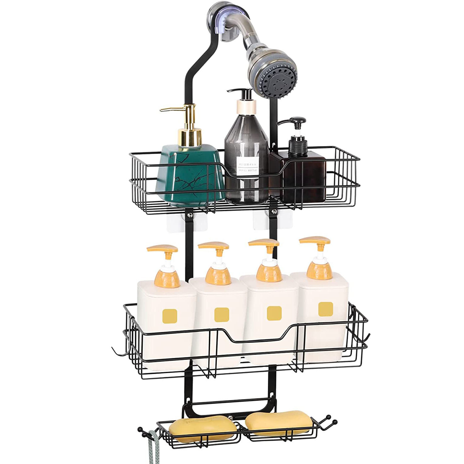 Over Head Hanging Shower Organizer Caddy Basket with Hooks for Bathroom Metal gallery