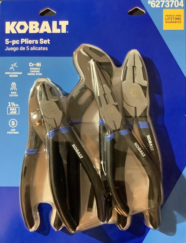 Kobalt 5 Piece Plier Set Assorted 6273704 Chrome Nickel New FREE USPS Shipping ! gallery