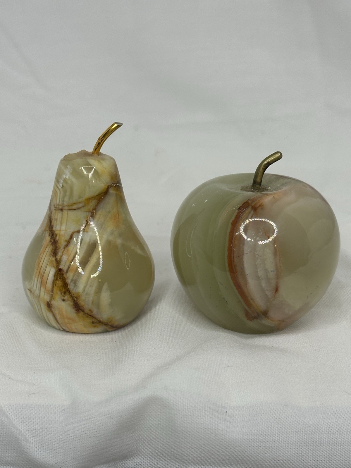 Vintage Banded Onyx Marble Apple & Pear Stone Fruit Paperweight Decor gallery