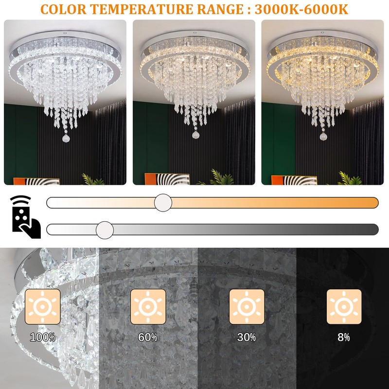 Modern LED Ceiling Light Dimmable Crystal Chandelier Bedroom Living Room Remote gallery