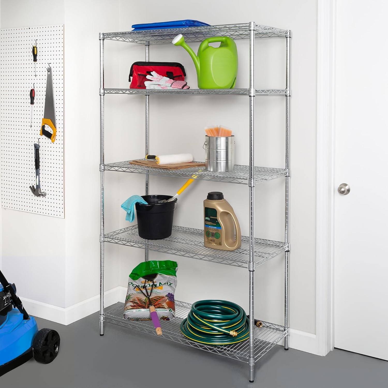 SHF-01441 Adjustable Storage Shelving Unit 800-Pounds Per Shelf Chrome 5-Tier gallery