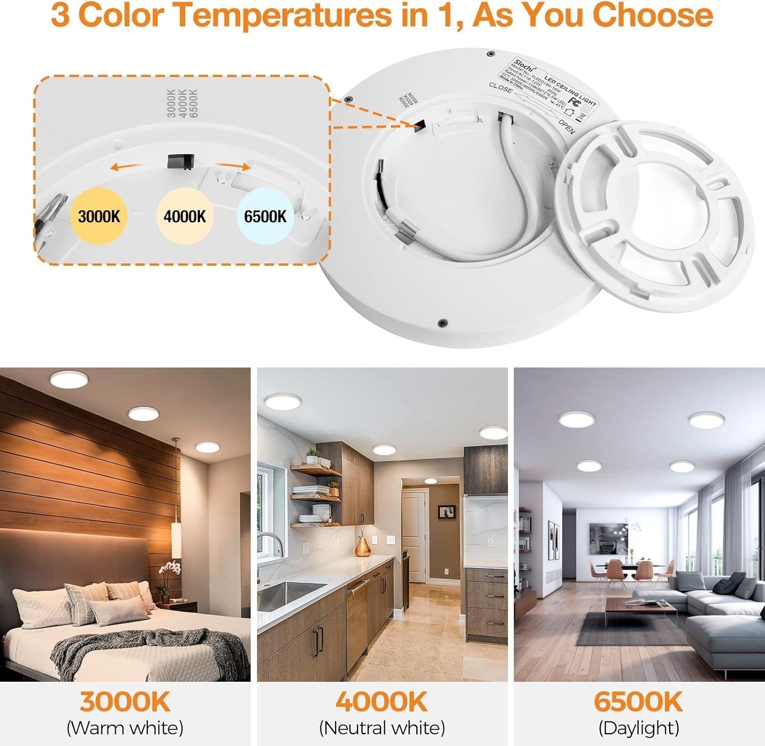 8PACK LED Flush Mount Ceiling Light Fixture, 3000K-4000K-6500K & 100W Equivalent gallery