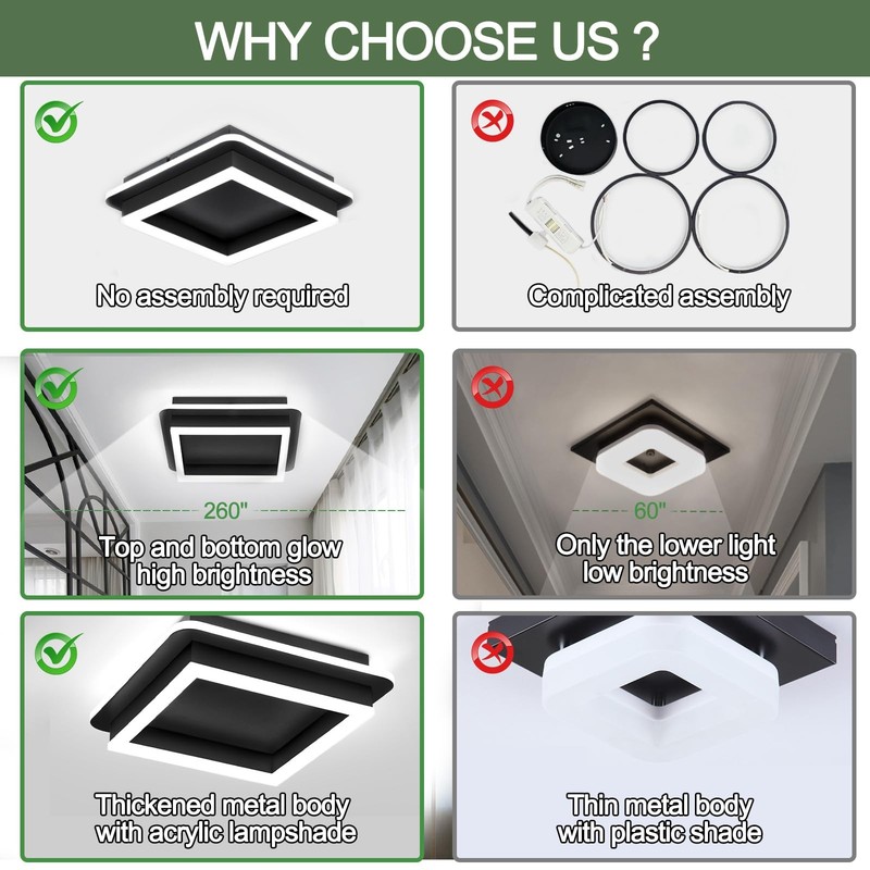 CANEOE Black Modern LED Ceiling Light, Square Flush Mount Ceiling Hallway Lig... gallery