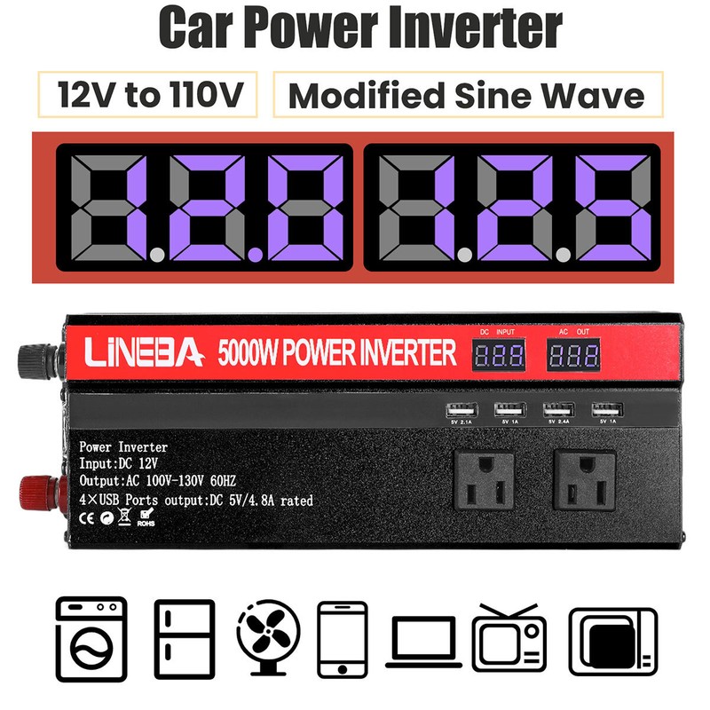 Convertidor De Corriente 5000W Para Autos Carros DC 12V a 110V AC Inversor y USB gallery