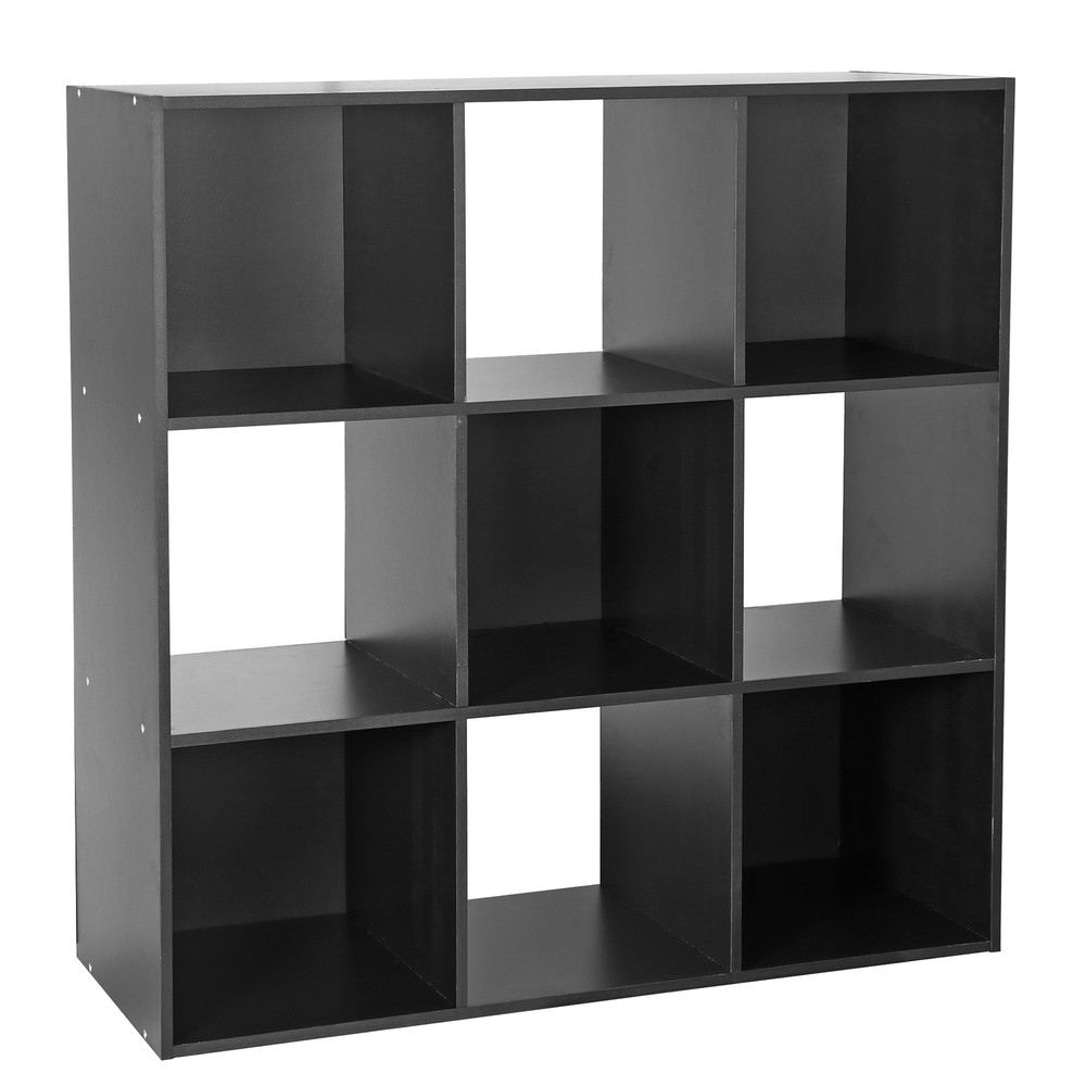 9 Cube Storage Organizer 3 Tier Stackable Wood Open Bookcase Display Shelf Black