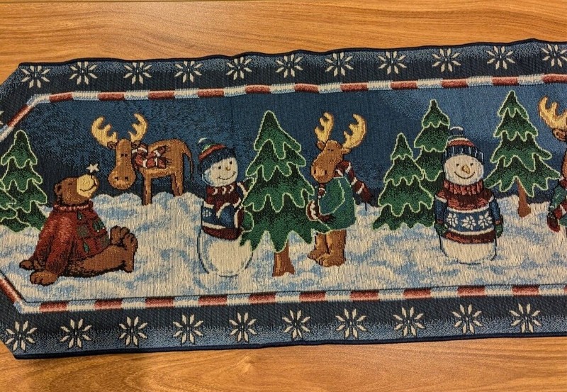Holiday Table Runner 12x70 Rustic Moose Snowman Bear Forest Rustic Decor gallery