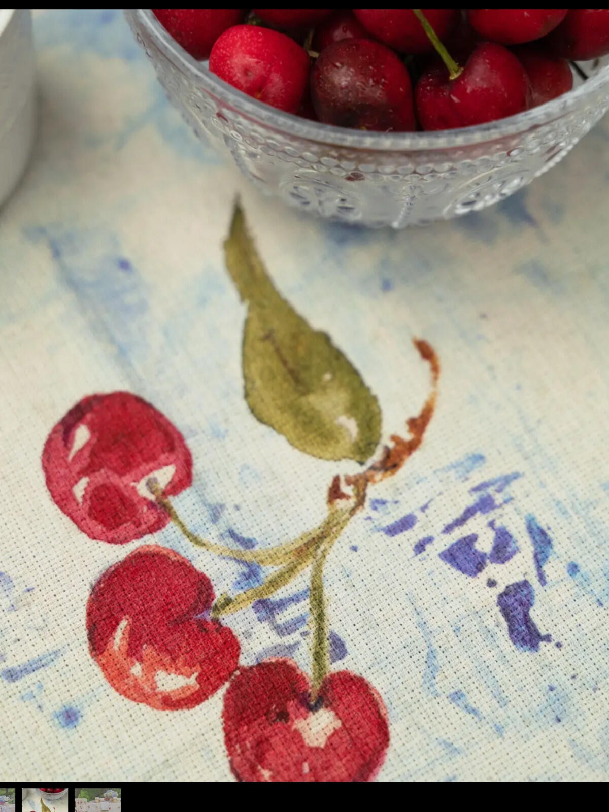 APRIL CORNELL CHERRY CHERRY TABLECLOTH-RED BLUE gallery