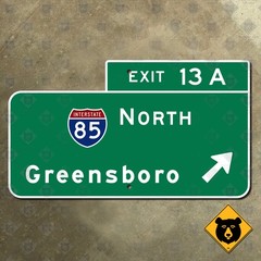 North Carolina Interstate 77 exit 13A, Interstate 85 north, Greensboro 21×12