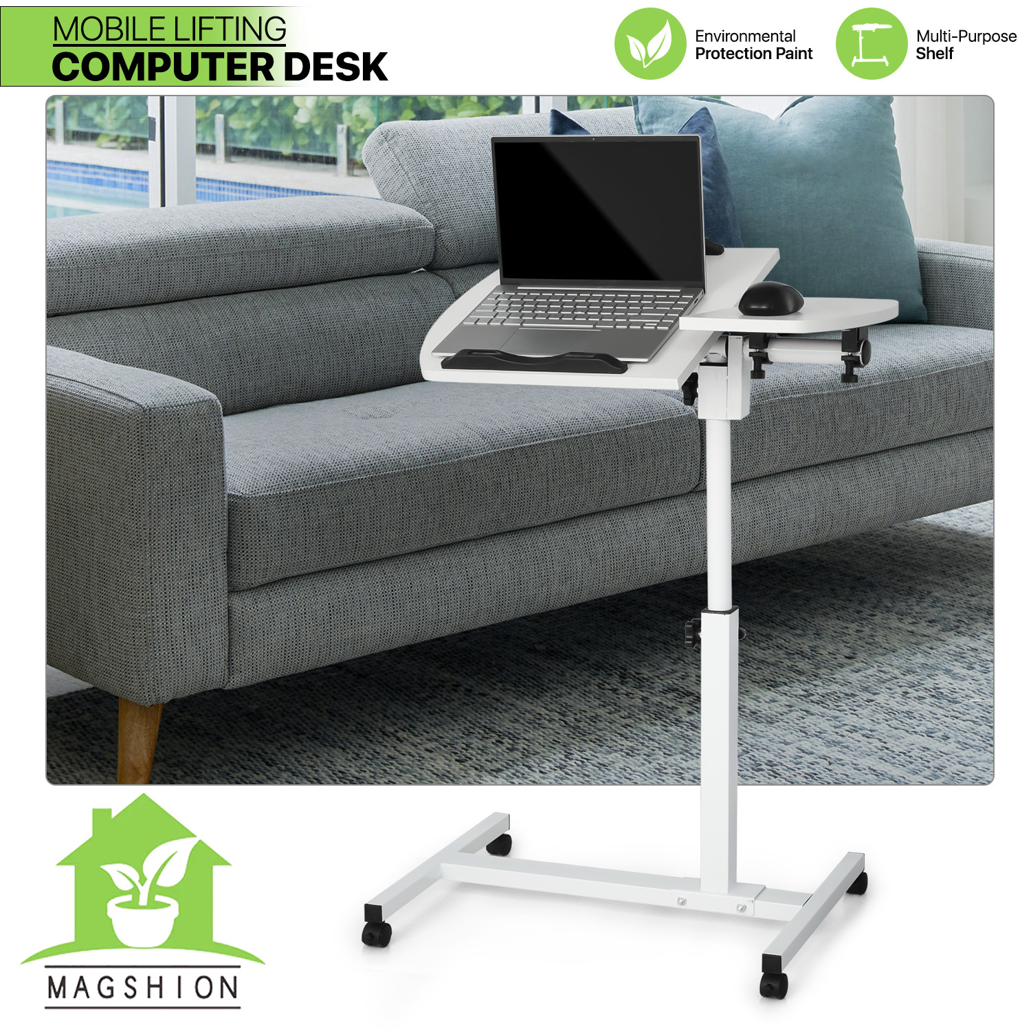 [ROLLING SWIVEL LAPTOP DESK]Office Workstation Stand Up Adjustable Height Table gallery