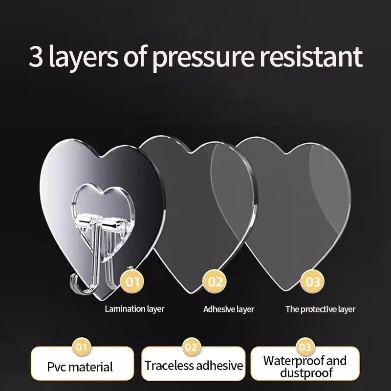 5Pcs Heart Shape Self Adhesive Hooks Transparent Wall Hangers Storage Rack gallery