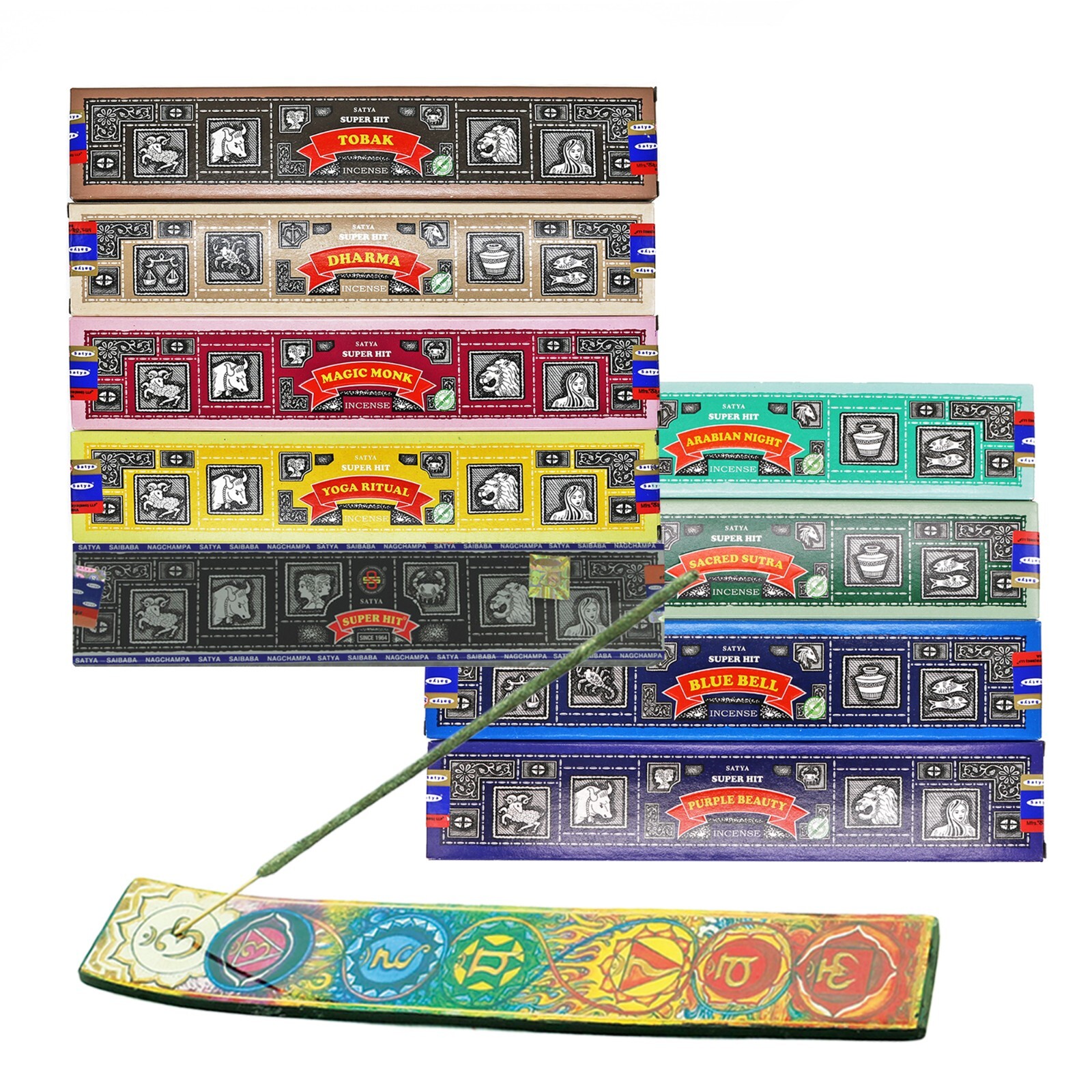 Satya Super Hit Incense Sticks Assorted Variety Pack Bundle with Incense Burner gallery