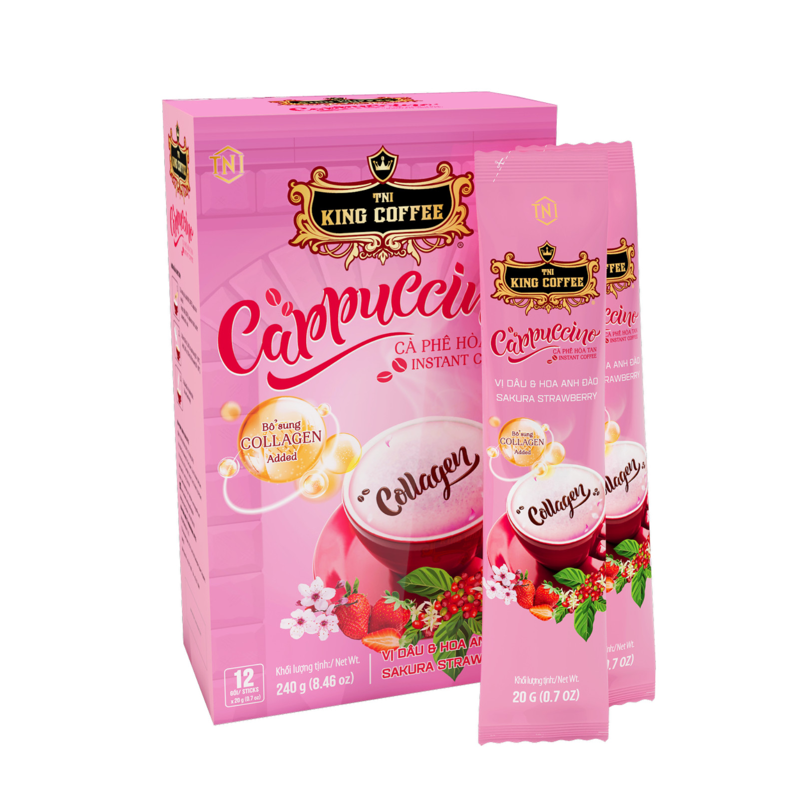TNI King Coffee - Cappuccino Collagen - Box 12 sticks x 20g = 240g ( 1 box) gallery