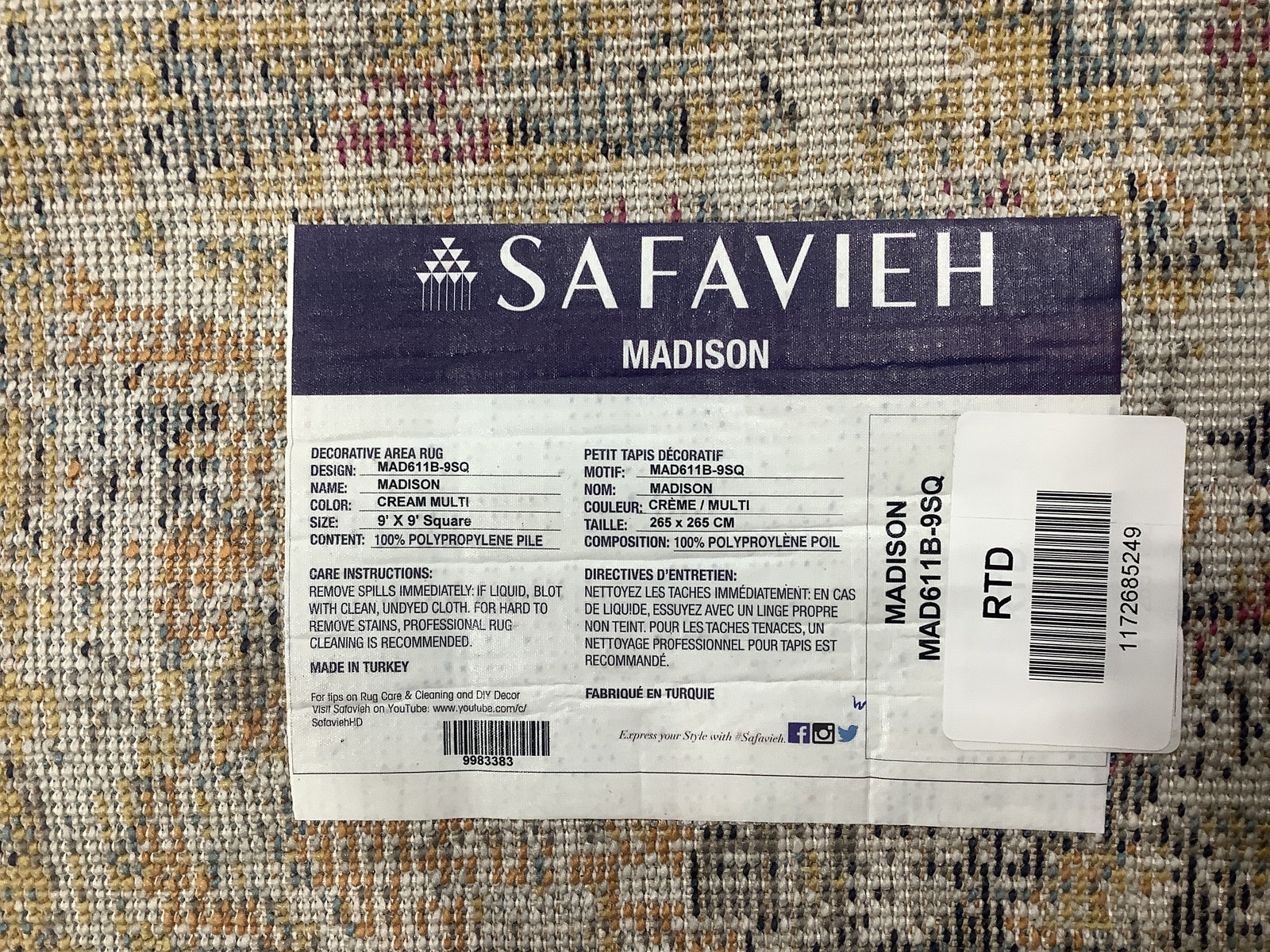 CREAM / MULTI 9'-0" x 9'-0" Back Stain Rug, Reduced Price 1172685249 MAD611B-9SQ gallery