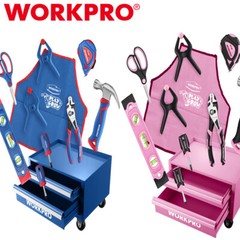 WORKPRO Pink/Blue Beginner Tool Set 12″ Steel Tool Box 10PC Starter Tool Box Set