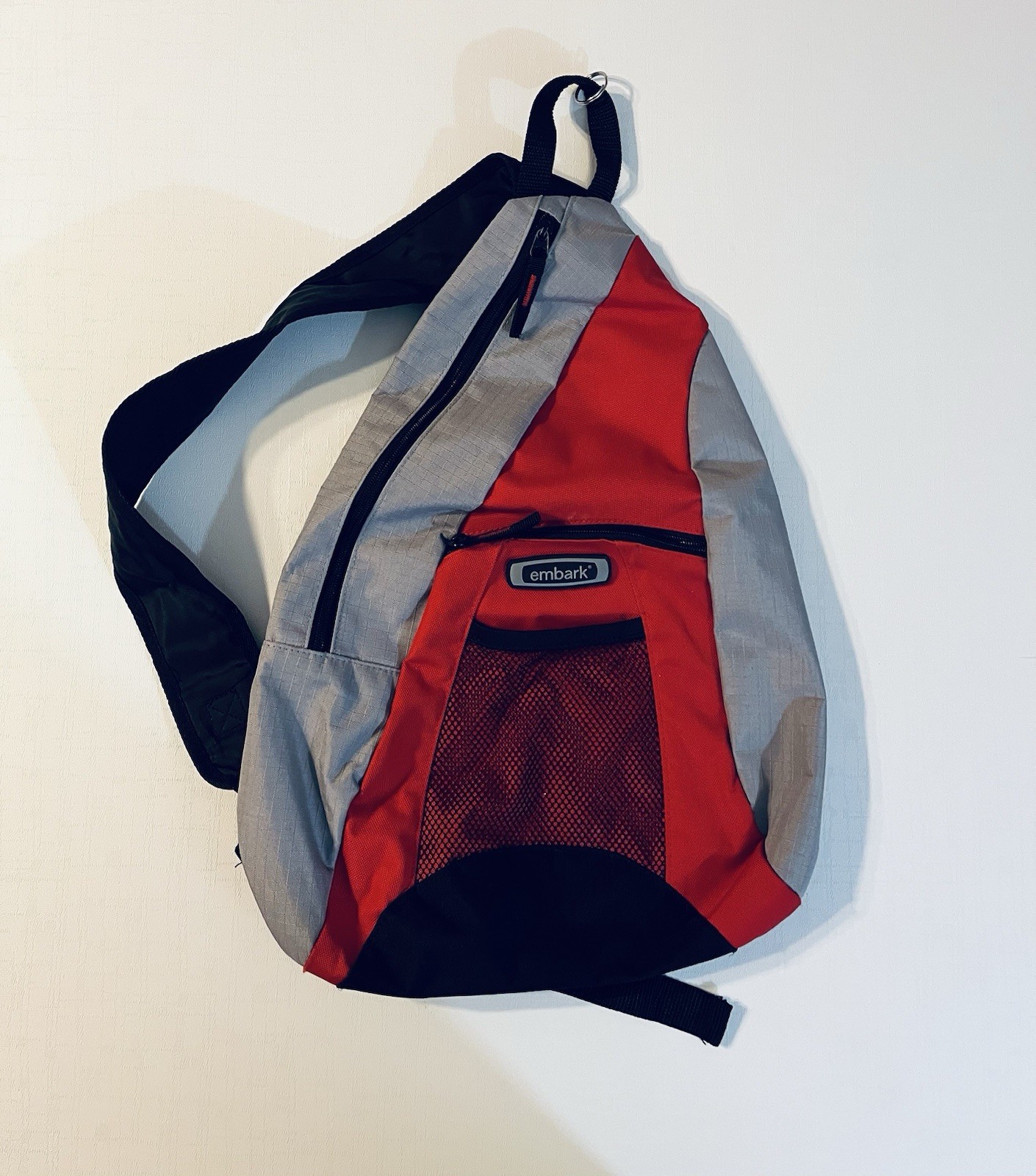 Embark Sling Backpack Over the Shoulder Single Strap Bag Red Grey