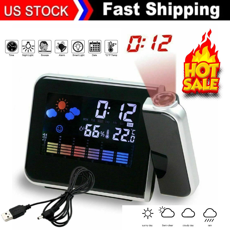 LED Projection Alarm Clock Digital Clock Projector Temperature Display Snooze~ gallery