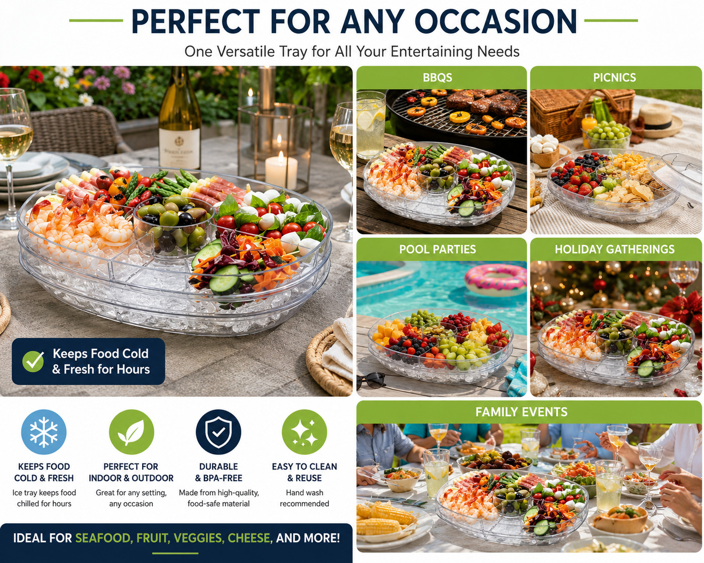 Summer Chilled Serving Tray w/ Ice Tray Lid Appetizer Relish Party Platter gallery