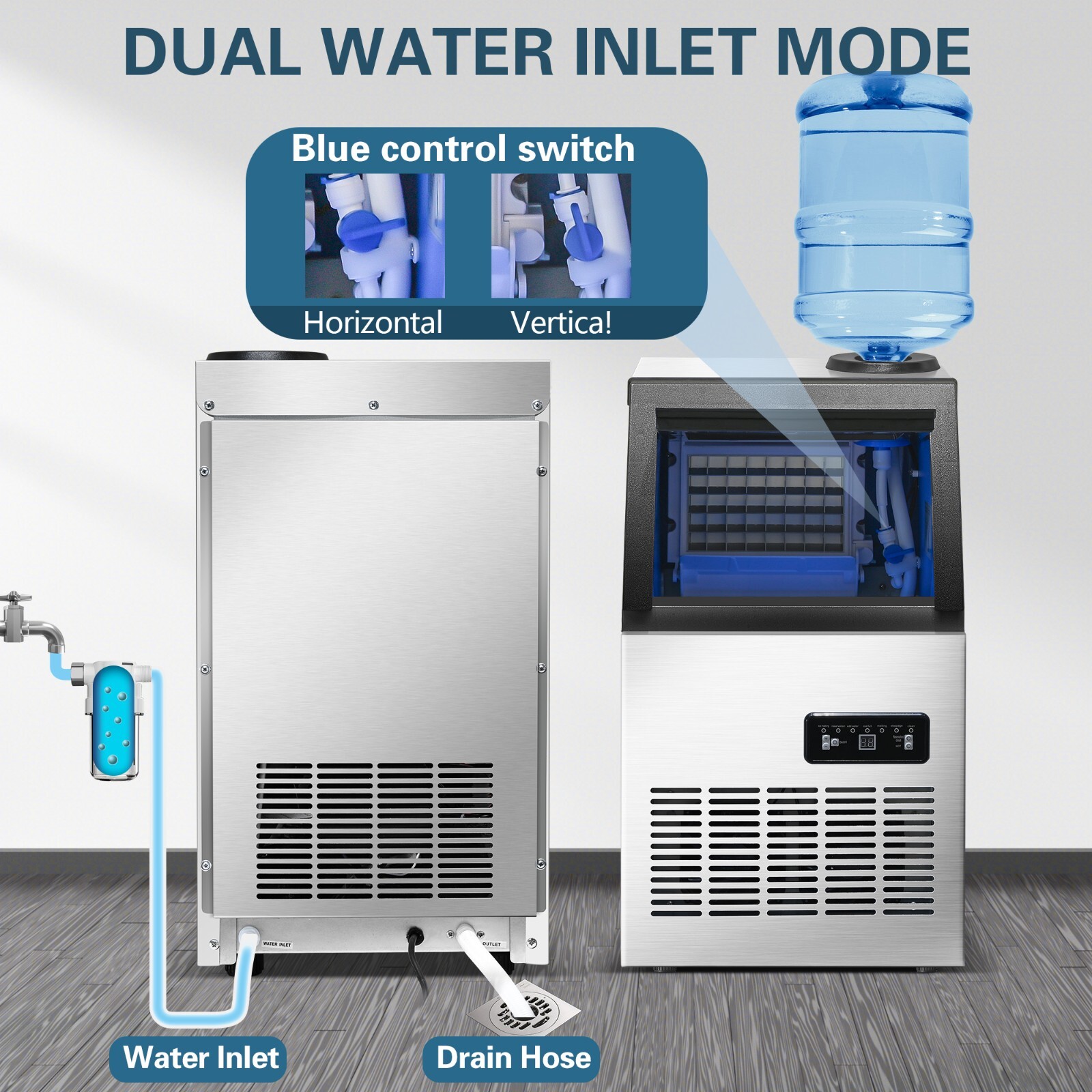 Commercial Ice Maker 90lb Stainless Steel Bar Restaurant Built-in Cube Machine gallery