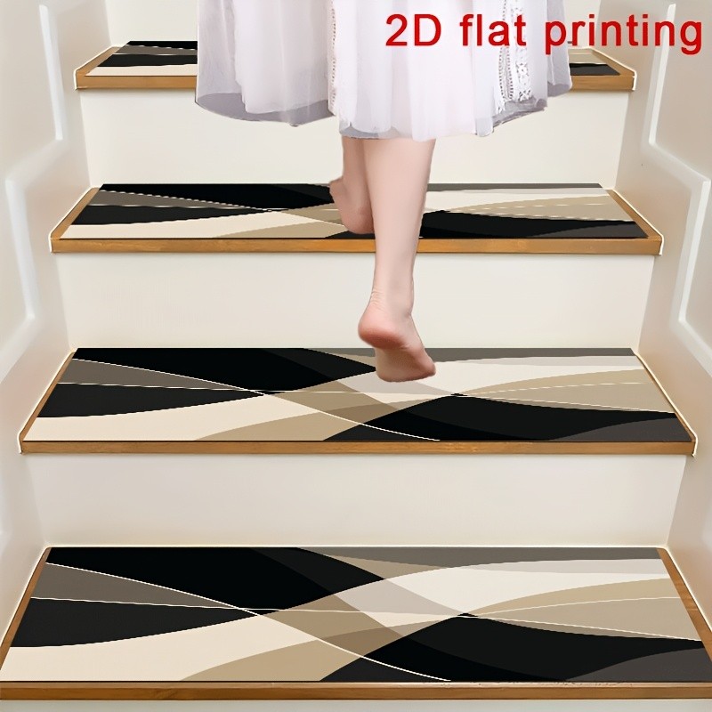 Black and Gray Geometric Diagonal Twill 2D Flat Print Stair Treads, Non-Slip S