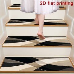 Black and Gray Geometric Diagonal Twill 2D Flat Print Stair Treads, Non-Slip S
