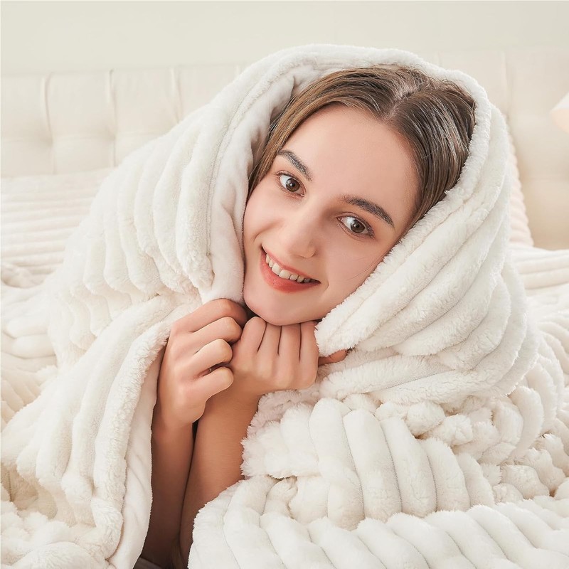 Fleece Queen Comforter Set -Super Soft & Warm Fluffy Cream White Bedding, Lux... gallery