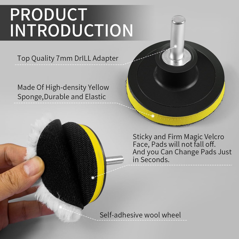 7 Piece 3 Inch Wool Buffing Pad, Drill Buffer Connecting M10 Drill Adapter, Buff gallery