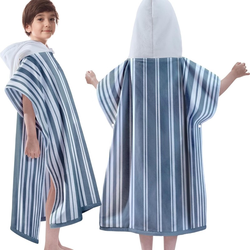 Pure Cotton Super Soft and Quick Dry Striped Poncho Robe Kids Beach Towels gallery