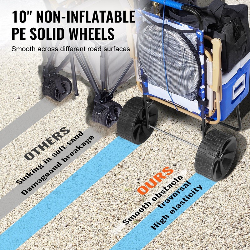 Folding Utility Cart 69lb, 10in Solid Wheels, Beach Sand Ready gallery