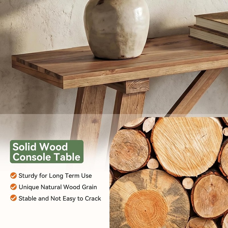 Solid Wood Console Table, 63" Long Narrow Entryway Sofa Table with Storage Shelf gallery