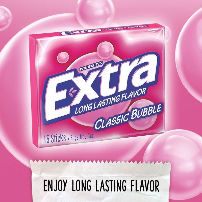 EXTRA Classic Bubble Sugar Free Chewing Gum, 15 Count (Pack of 10) gallery