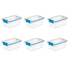 Sterilite 7.5 Quart Gasket Box, Stackable Storage Bin with Latching Lid, 6 Pack