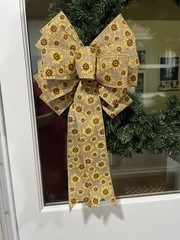 Handmade Large Spring Summer Fall Sunflower Bow 10 x 16 Tan Yellow Brown Flowers