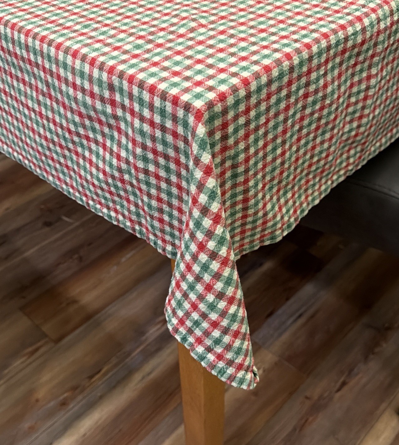 Green, Red & Pale Yellow Checked Cotton Tablecloth 54”x70” Lintex No Stains gallery