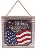 Patriotic American Flag Hanging Sign - 12 Inch Square MDF Wood on Metal gallery