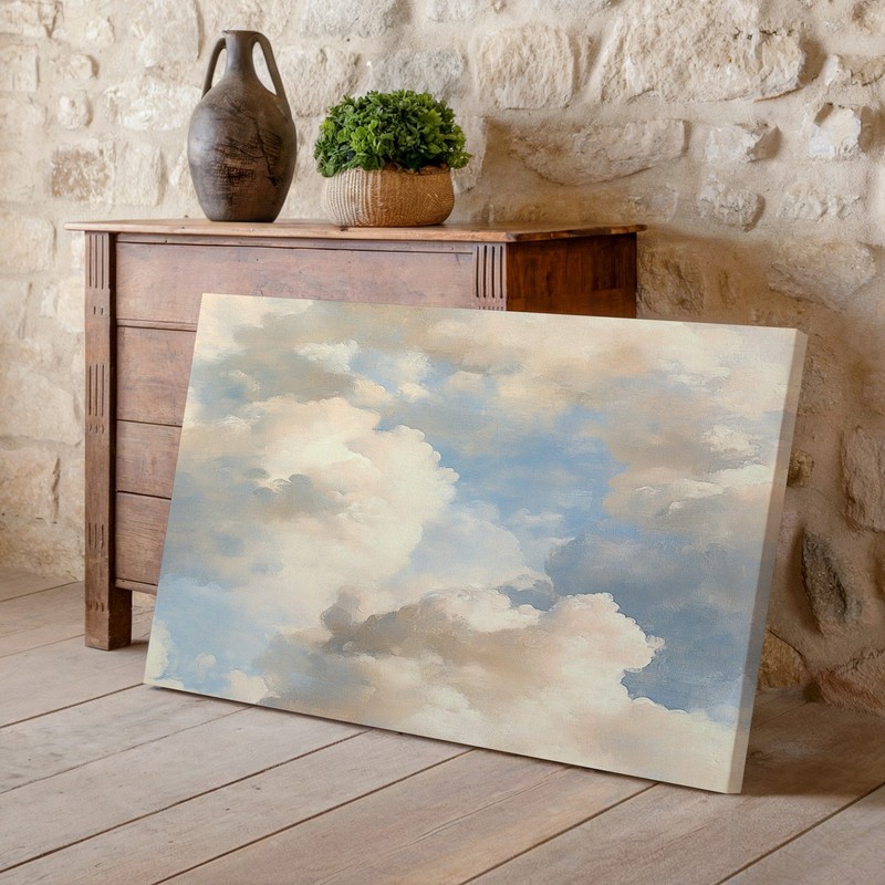 Large Abstract Cloudscape Canvas Wall Art Blue Sky White Puffy Clouds Painting gallery