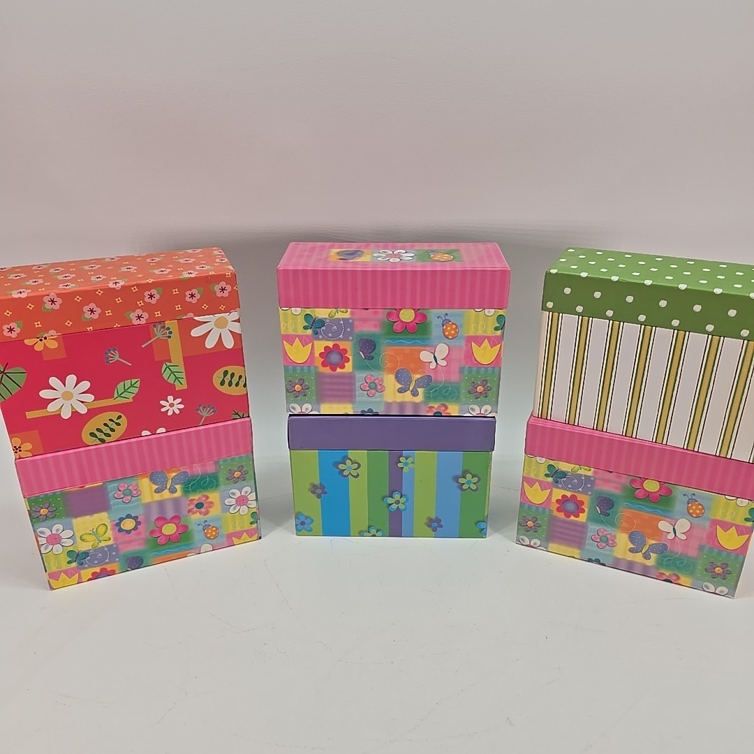 6 Decorative Storage Boxes Floral Cardboard Gift Box Attached Lid 8 x 4 x 6" gallery