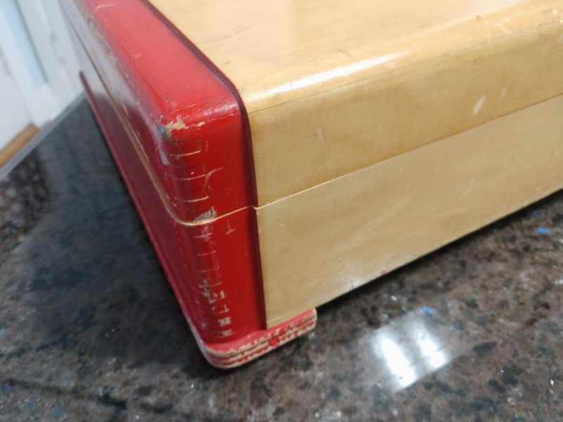 VTG Large Pine Tone & Chippy Red Solid Wood Silverware Flatware Chest Box gallery