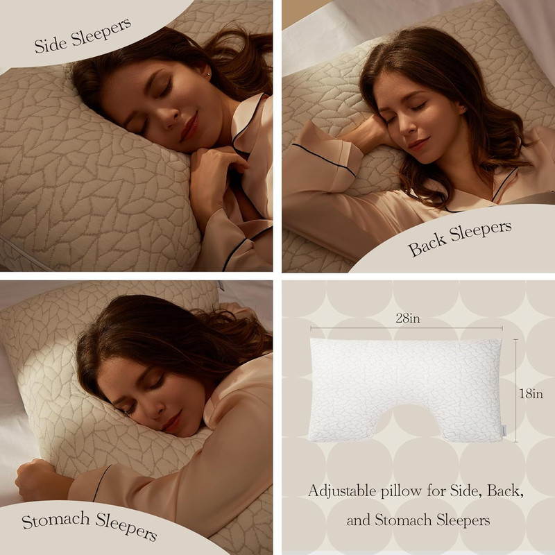 Adjustable Memory Foam Pillow for All Sleep Positions - Queen Size 18x28IN gallery