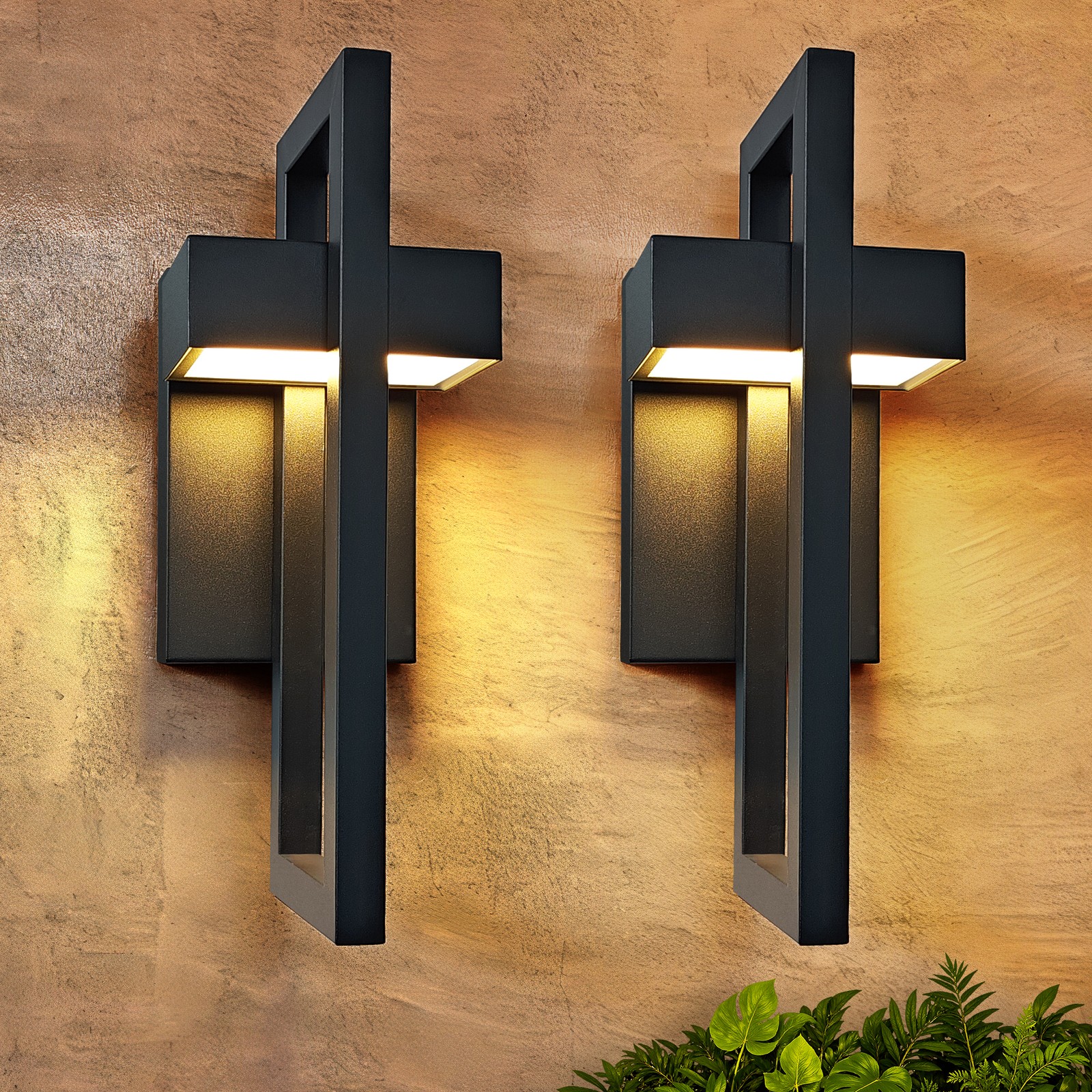 13.5 in 2-Pack LED Outdoor Wall Lights Modern Black Exterior Lighting Fixtures gallery