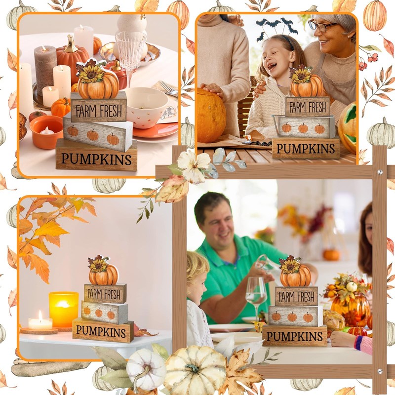 4 Pcs Fall Pumpkin Decor Fall Table Decoration Thanksgiving Tiered Tray Decor... gallery