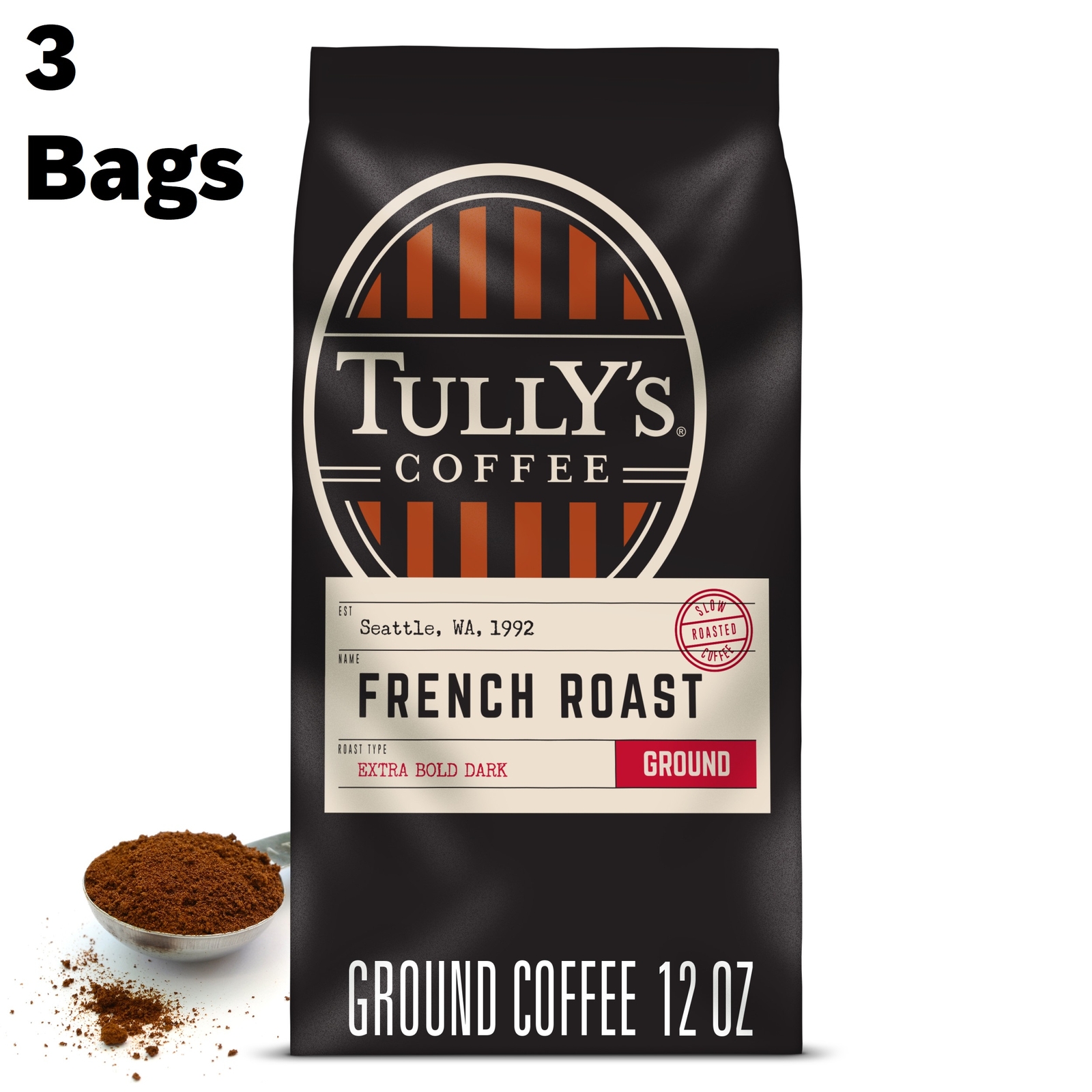 Tully's Coffee French Roast, Ground Coffee, Dark Roast, Bagged 12oz (Pack of 3) gallery