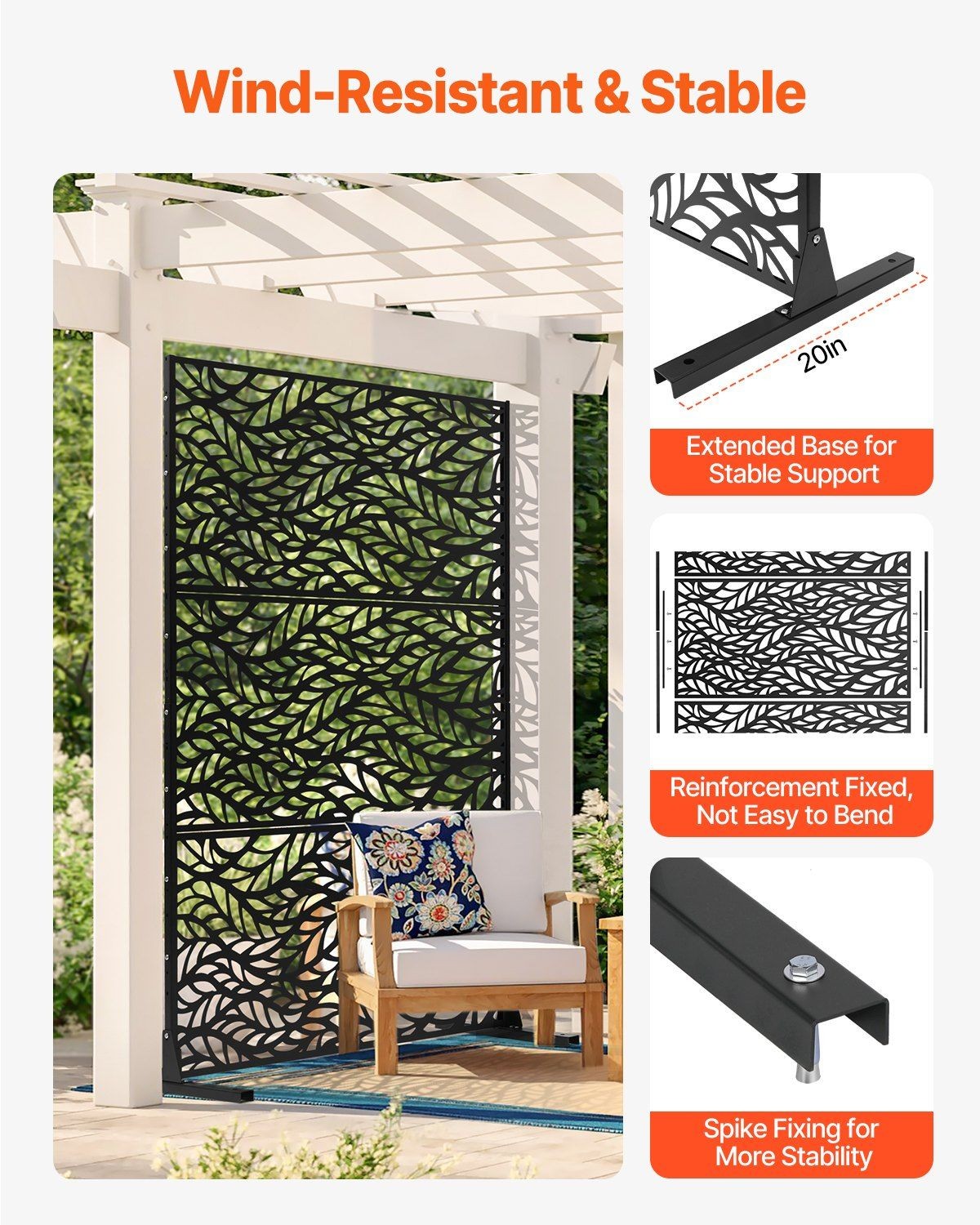 freestanding 47x72in 3-panel decorative metal privacy screen black gallery