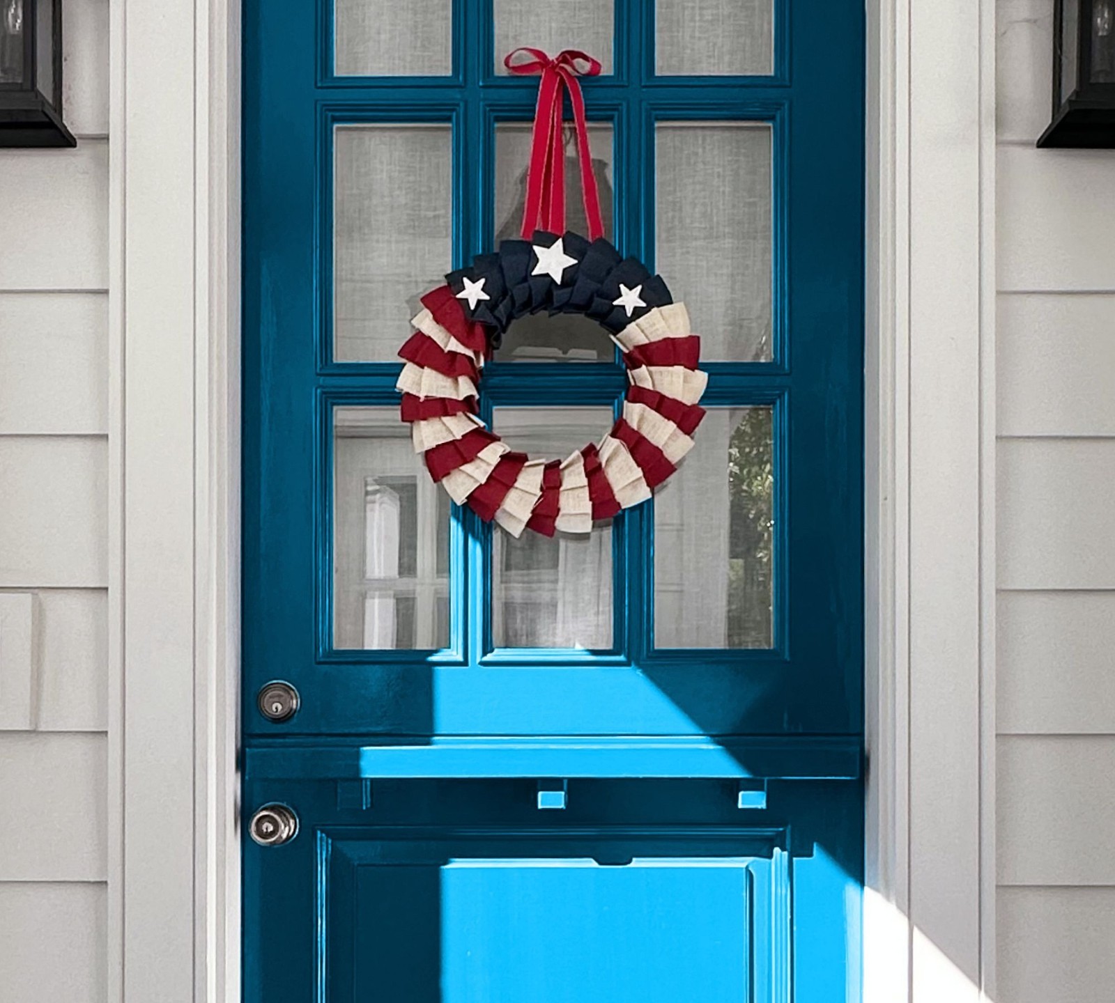Pottery Barn Liberty Handcrafted Burlap Wreath American Flag Door Decor US Stock gallery