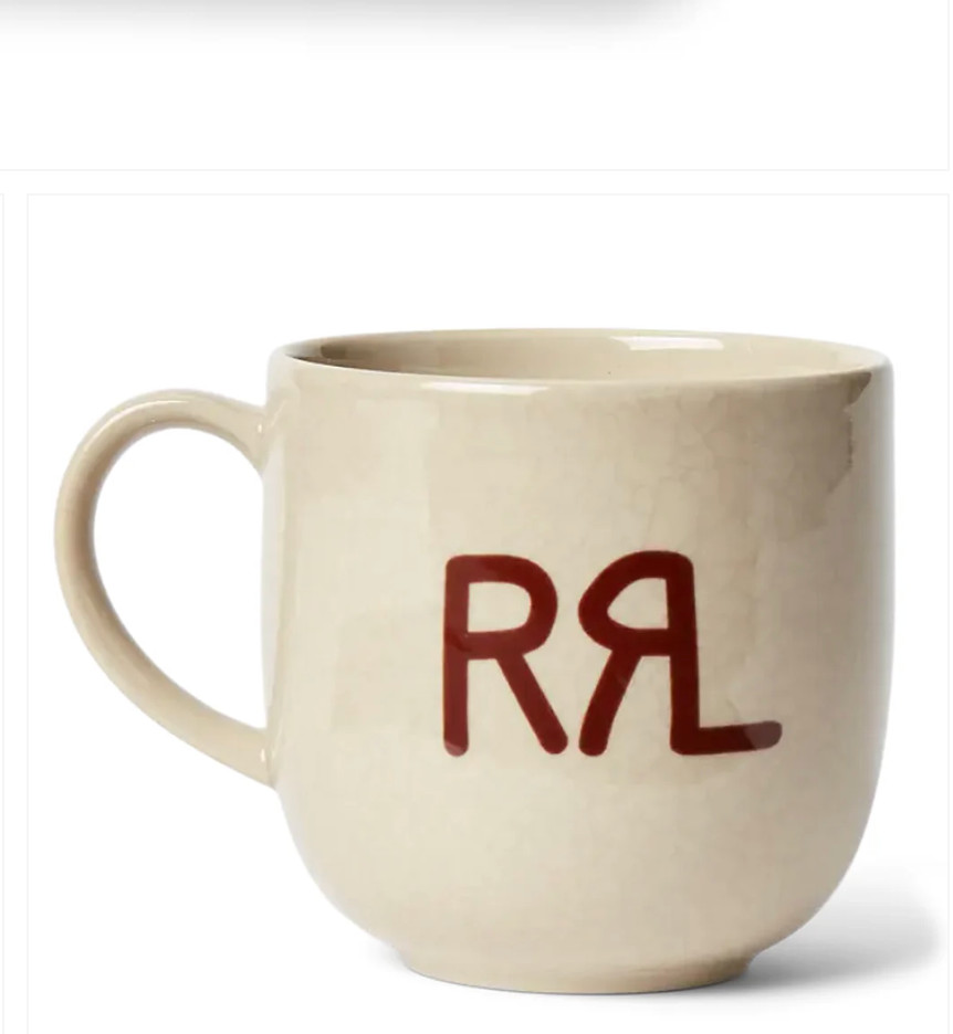 Double RL Logo Mug Set Cream Ceramic Stoneware 4 Cup rare gallery