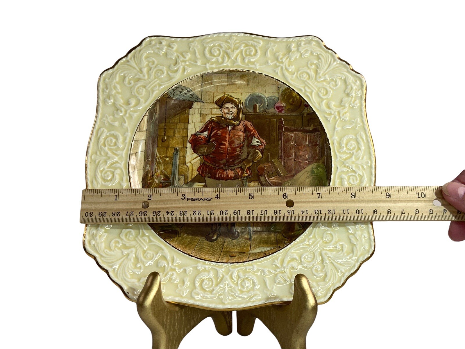 Antique Crown Devon Innkeeper Wall Plate 8.5" Square Hand Painted Staffordshire gallery