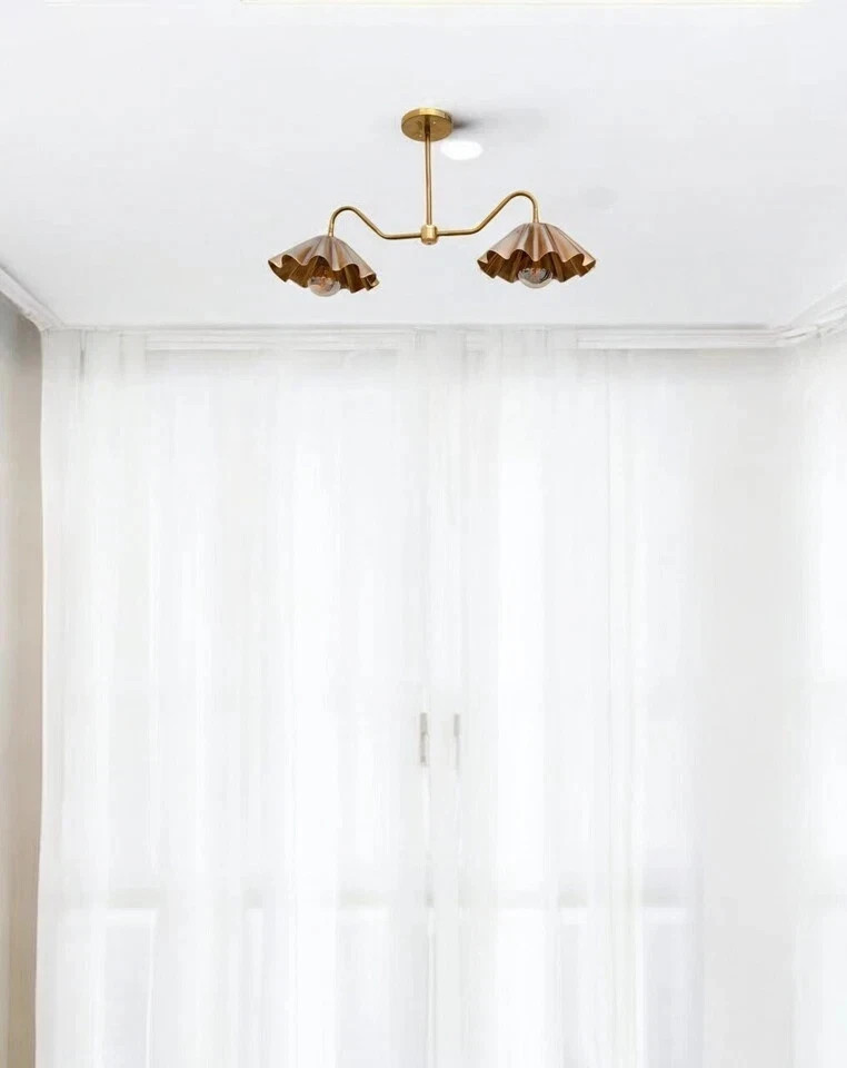 2 Light Elegant Ceiling Flushmount light Pendant Mid Century Modern Raw Brass gallery
