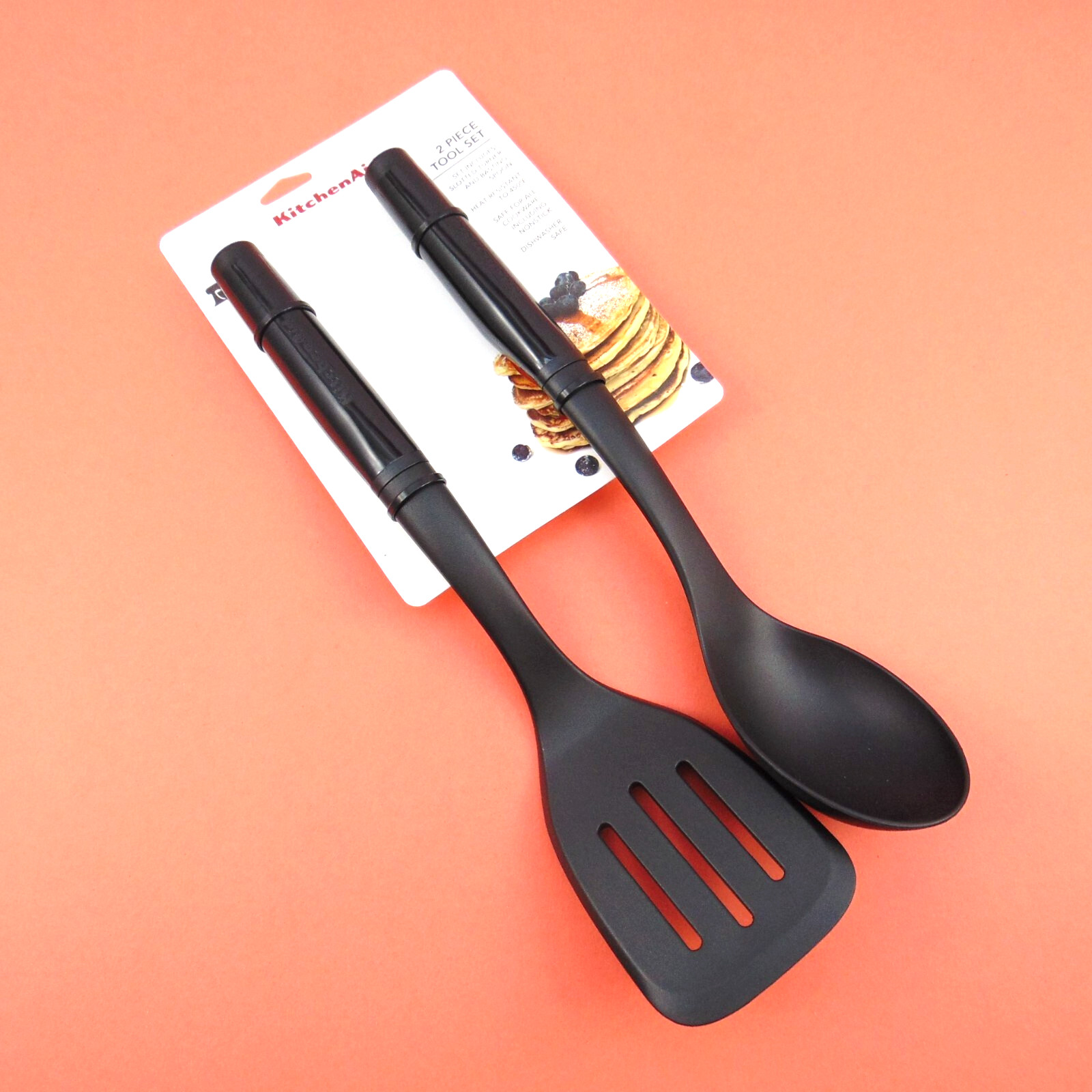 KitchenAid 2-Piece Slotted Turner & Spoon Set Heat Resistant Black Utensils New gallery